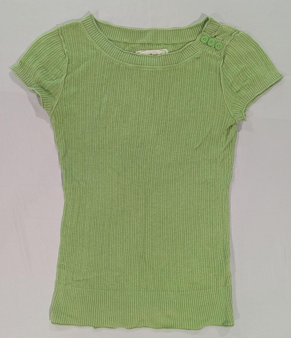 Vtg Mossimo Supply Co Hong Kong Sweater Womens L Green Ribbed Knit Short Sleeve